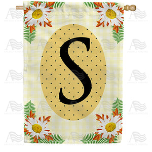 Yellow Gingham Daisies Monogram Double Sided House Flag