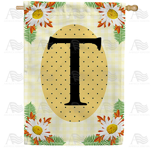 Yellow Gingham Daisies Monogram Double Sided House Flag