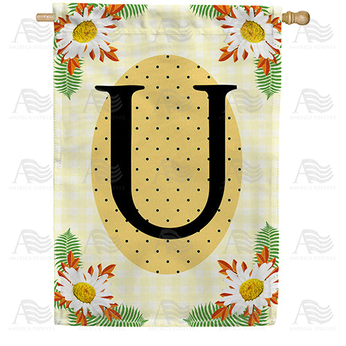 Yellow Gingham Daisies Monogram Double Sided House Flag