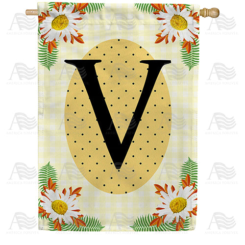 Yellow Gingham Daisies Monogram Double Sided House Flag
