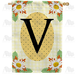 Yellow Gingham Daisies Monogram Double Sided House Flag
