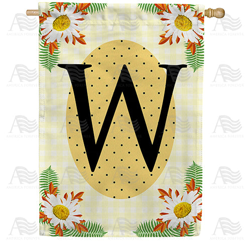 Yellow Gingham Daisies Monogram Double Sided House Flag