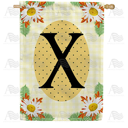 Yellow Gingham Daisies Monogram Double Sided House Flag