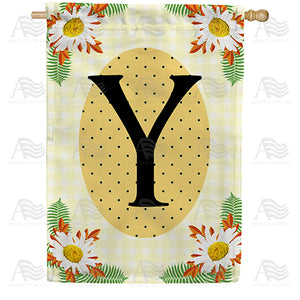 Yellow Gingham Daisies Monogram Double Sided House Flag