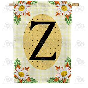 Yellow Gingham Daisies Monogram Double Sided House Flag