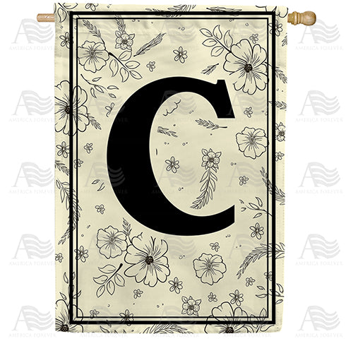Flower Sketchings Monogram Double Sided House Flag
