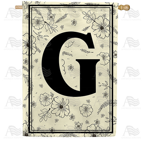 Flower Sketchings Monogram Double Sided House Flag