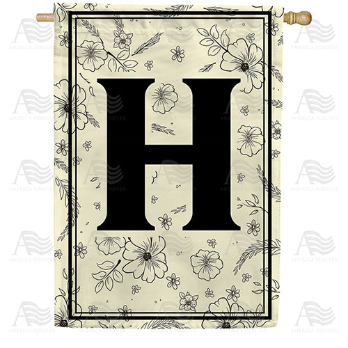 Flower Sketchings Monogram Double Sided House Flag