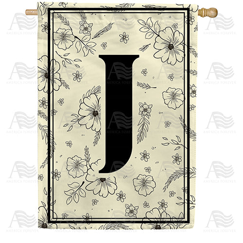 Flower Sketchings Monogram Double Sided House Flag
