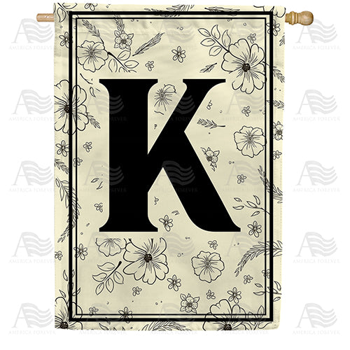 Flower Sketchings Monogram Double Sided House Flag
