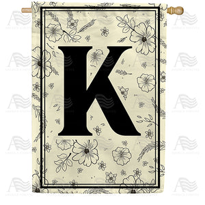 Flower Sketchings Monogram Double Sided House Flag