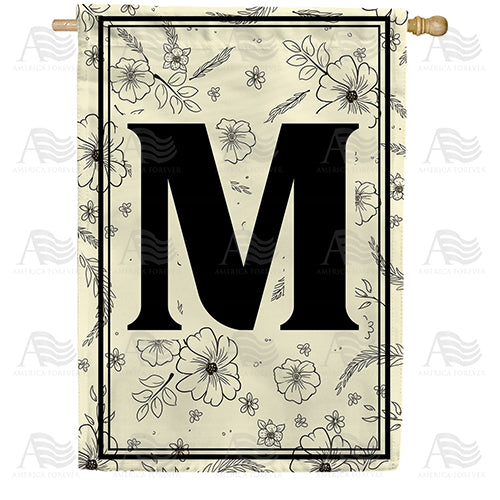 Flower Sketchings Monogram Double Sided House Flag