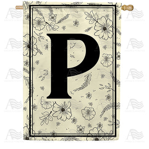 Flower Sketchings Monogram Double Sided House Flag