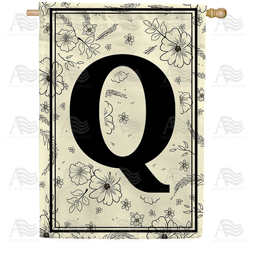 Flower Sketchings Monogram Double Sided House Flag