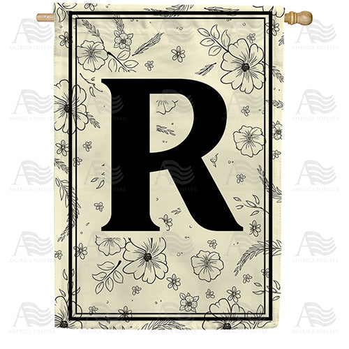 Flower Sketchings Monogram Double Sided House Flag