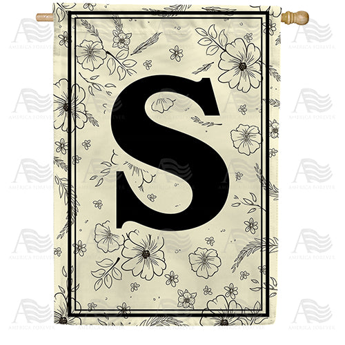 Flower Sketchings Monogram Double Sided House Flag