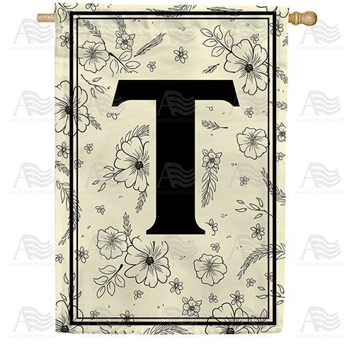 Flower Sketchings Monogram Double Sided House Flag