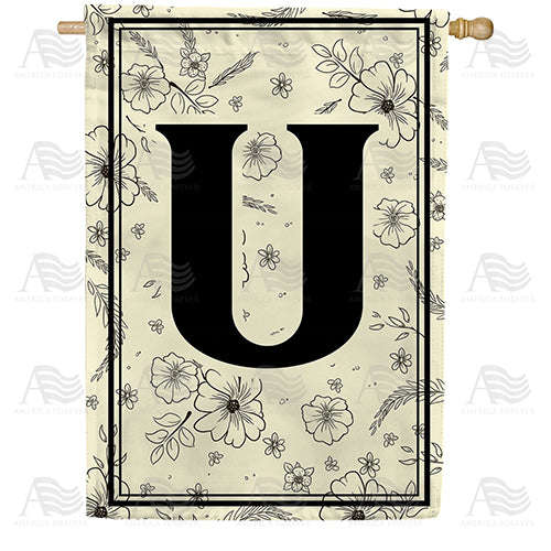 Flower Sketchings Monogram Double Sided House Flag