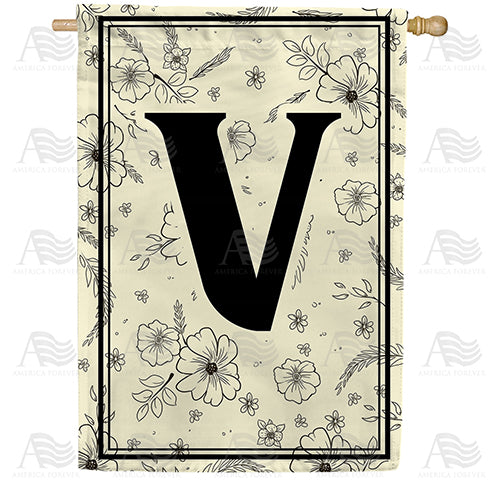 Flower Sketchings Monogram Double Sided House Flag