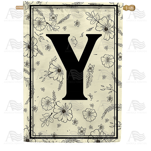 Flower Sketchings Monogram Double Sided House Flag