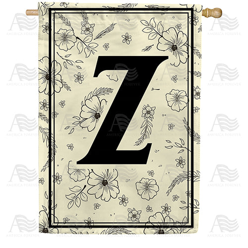 Flower Sketchings Monogram Double Sided House Flag