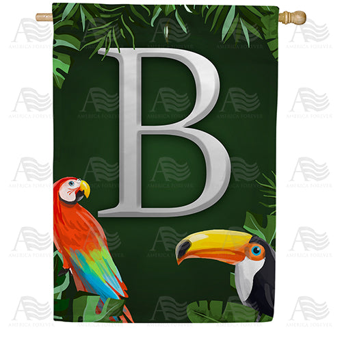 Tropical Birds Monogram Double Sided House Flag
