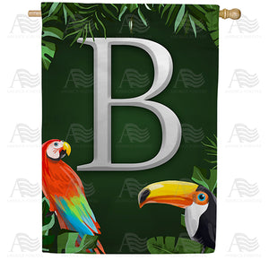 Tropical Birds Monogram Double Sided House Flag
