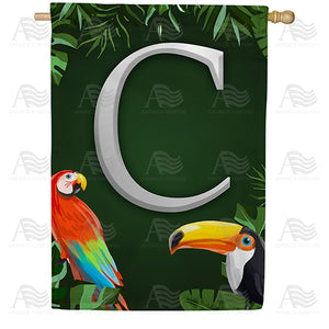Tropical Birds Monogram Double Sided House Flag