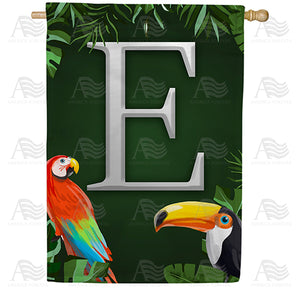 Tropical Birds Monogram Double Sided House Flag