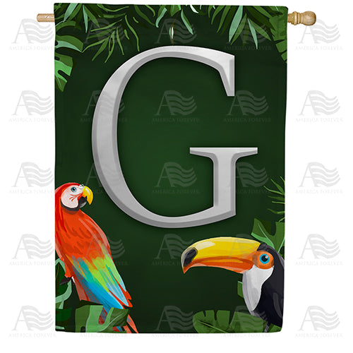 Tropical Birds Monogram Double Sided House Flag