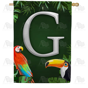 Tropical Birds Monogram Double Sided House Flag