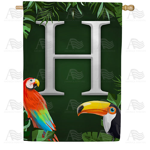 Tropical Birds Monogram Double Sided House Flag