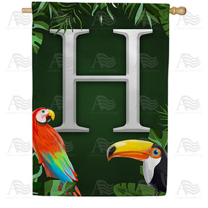 Tropical Birds Monogram Double Sided House Flag