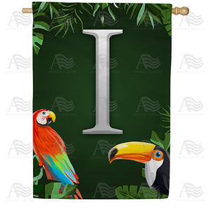 Tropical Birds Monogram Double Sided House Flag
