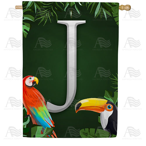 Tropical Birds Monogram Double Sided House Flag