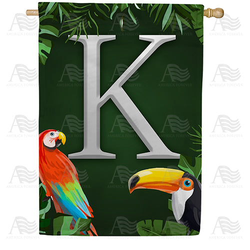 Tropical Birds Monogram Double Sided House Flag