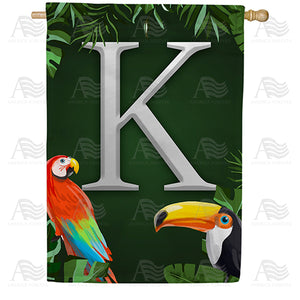 Tropical Birds Monogram Double Sided House Flag