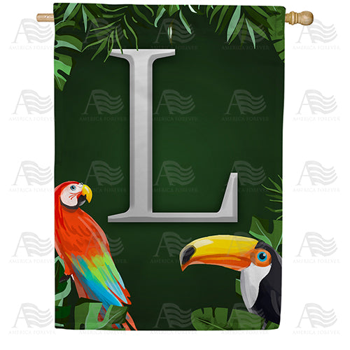 Tropical Birds Monogram Double Sided House Flag