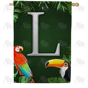 Tropical Birds Monogram Double Sided House Flag