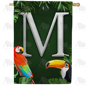 Tropical Birds Monogram Double Sided House Flag