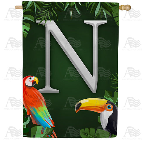 Tropical Birds Monogram Double Sided House Flag