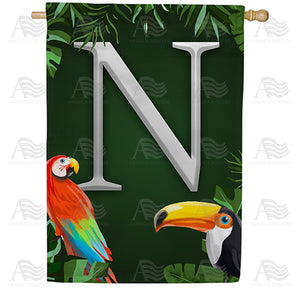 Tropical Birds Monogram Double Sided House Flag