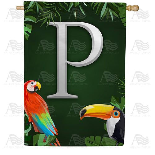 Tropical Birds Monogram Double Sided House Flag