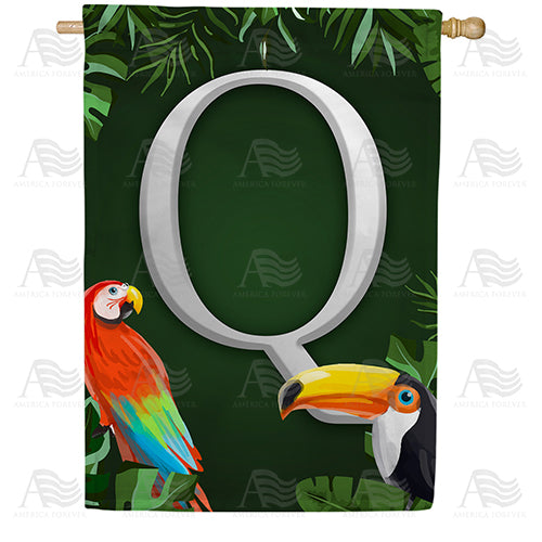 Tropical Birds Monogram Double Sided House Flag