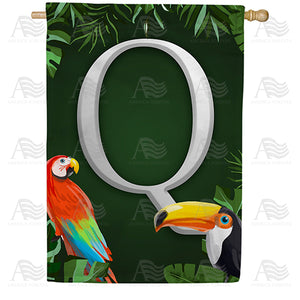 Tropical Birds Monogram Double Sided House Flag