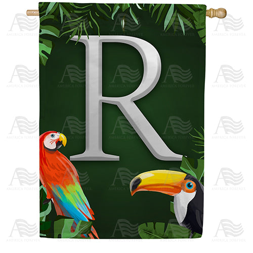 Tropical Birds Monogram Double Sided House Flag