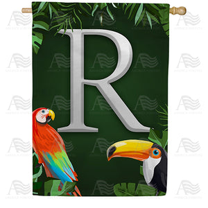 Tropical Birds Monogram Double Sided House Flag
