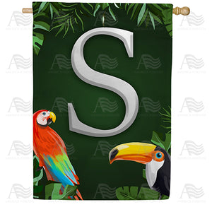 Tropical Birds Monogram Double Sided House Flag