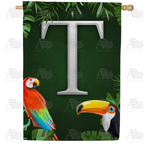 Tropical Birds Monogram Double Sided House Flag