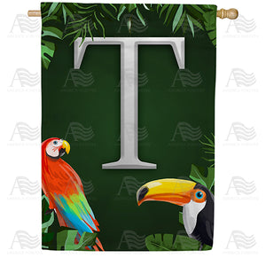 Tropical Birds Monogram Double Sided House Flag